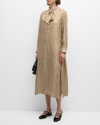 Max Mara Faesite Striped Long-Sleeve Midi Shirtdress