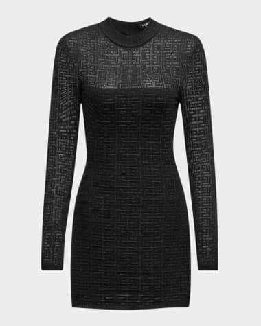 Balmain Monogram Print Glitter Knit Mini Dress