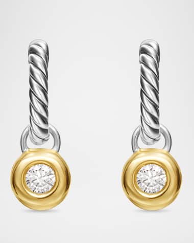 David Yurman Petite Modern Cable Huggie Drop Earrings with Diamonds in Silver with 18K Gold