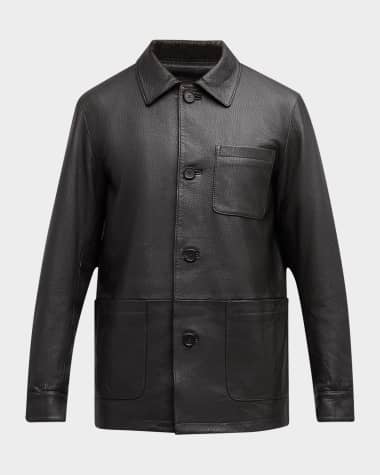 Neiman Marcus Men's Cordoba Lamb Leather Chore Jacket