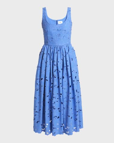 Erdem Embroidered Cutwork Sleeveless Fit & Flare Midi Dress