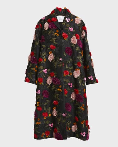 Erdem Floral Applique Oversized Evening Coat