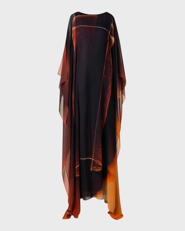 Akris Silk Georgette Tube Print Caftan Gown