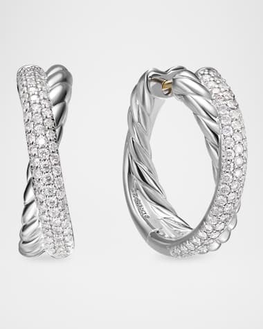 David Yurman Crossover Hoop Earrings in Silver, 6.6mm, 0.9"L