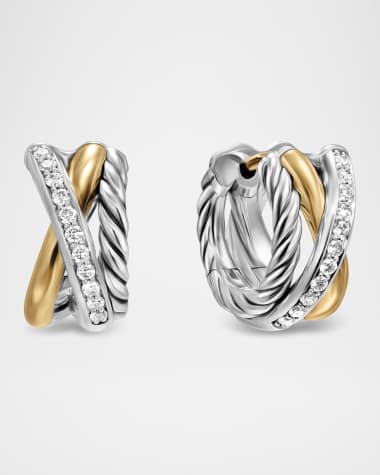 David Yurman 7mm DY Crossover 3-Row Huggie Hoop Earrings in Silver