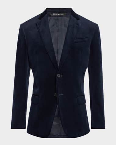 Emporio Armani Men's Mini-Check Printed Velvet Blazer