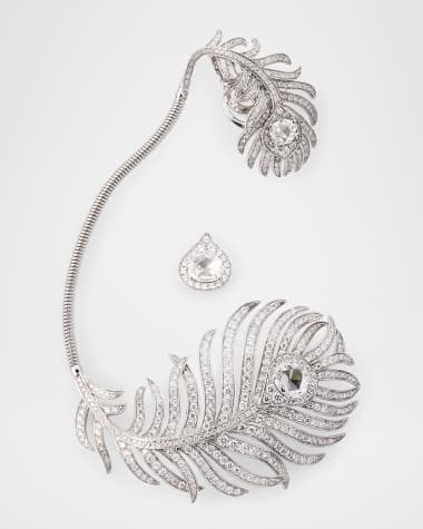 Boucheron Plume de Paon 18K White Gold Diamond Asymmetrical Earrings