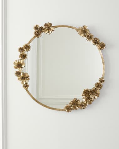 Neiman Marcus Round Floral Mirror