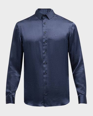 Giorgio Armani Men's Chevron-Print Silk Dress Shirt