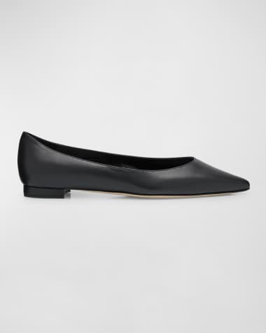 Manolo Blahnik Gala Lambskin Point-Toe Ballerina Flats