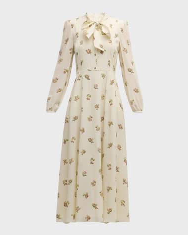 Adam Lippes Alison Floral Crepe De Chine Long-Sleeve Maxi Dress