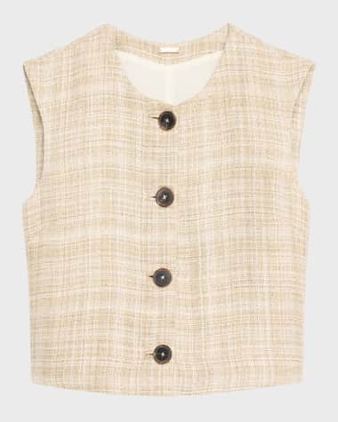 Adam Lippes Remo Silk Linen Plaid Vest Top