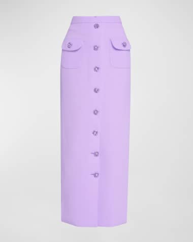 Adam Lippes Dakota Wool Crepe Pencil Skirt with Crystal Buttons