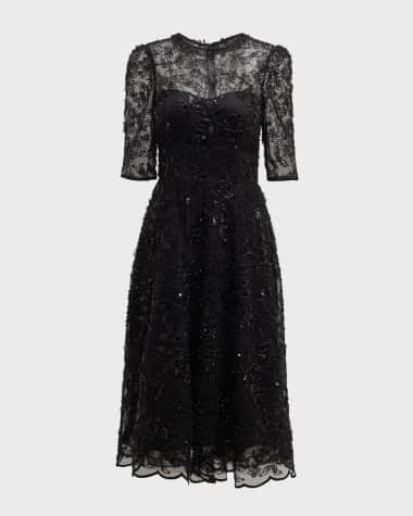 Rickie Freeman for Teri Jon Floral Bead & Sequin Tulle Midi Dress