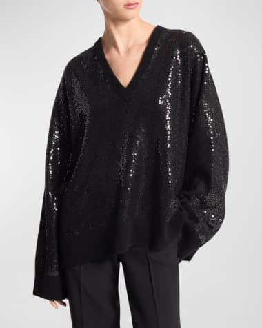 Michael Kors Collection Sequined V-Neck Cashmere Sweater