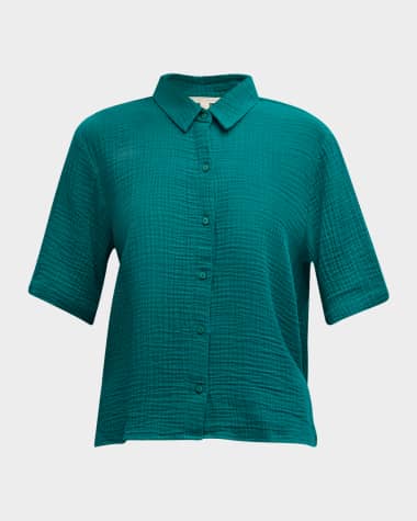 Eileen Fisher Button-Down Organic Cotton Gauze Shirt