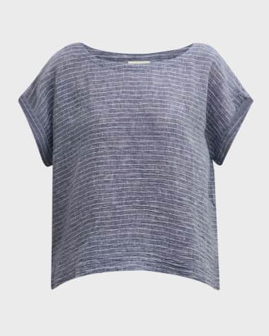 Eileen Fisher Crinkled Striped Organic Linen Shirt
