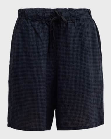 Eileen Fisher Puckered Check Organic Linen Shorts