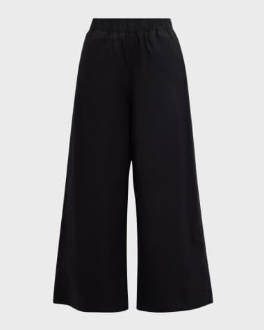 Eileen Fisher Cropped Wide-Leg Organic Cotton Poplin Pants