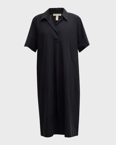 Eileen Fisher Pleated Organic Cotton Poplin Midi Shirtdress