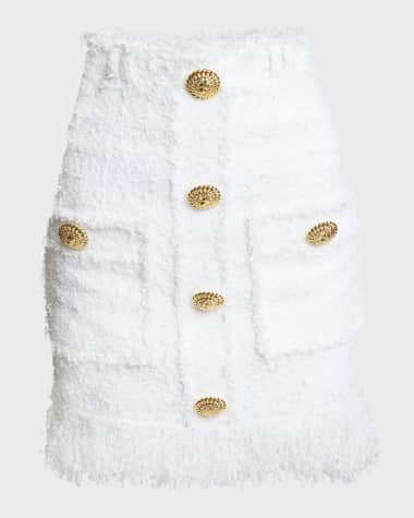 Balmain High-Waist Fringed Tweed Mini Skirt