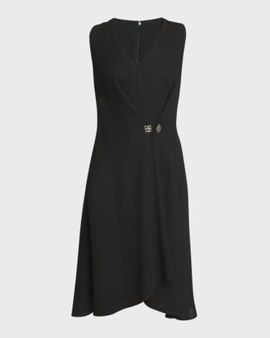 Givenchy Buckle Waist Sleeveless Midi Wrap Dress