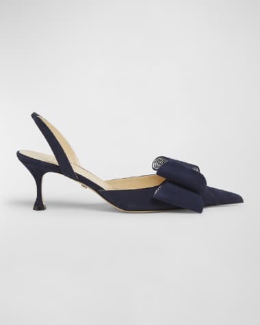 MACH & MACH Le Cadeau Suede Crystal Bow Slingback Pumps