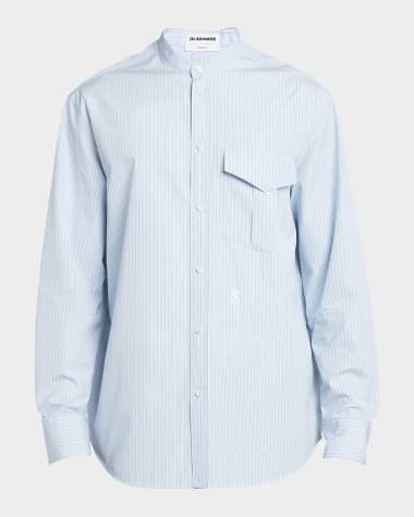 Jil Sander Men's Striped Logo Embroidered Button-Front Shirt