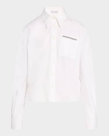 Brunello Cucinelli Cotton Poplin Button-Front Shirt with Monili Detail