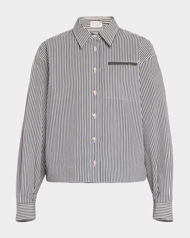 Brunello Cucinelli Striped Cotton Shirt With Monili Pocket