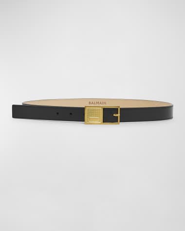 Balmain Signature Leather Belt With Geometric Buckle