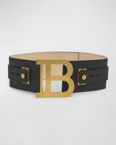 Balmain Monogram Wide Leather B-Belt