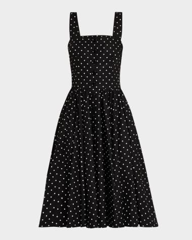 Dolce&Gabbana DG Polka Dot Sleeveless Button-Front Cotton Popeline Midi Sundress