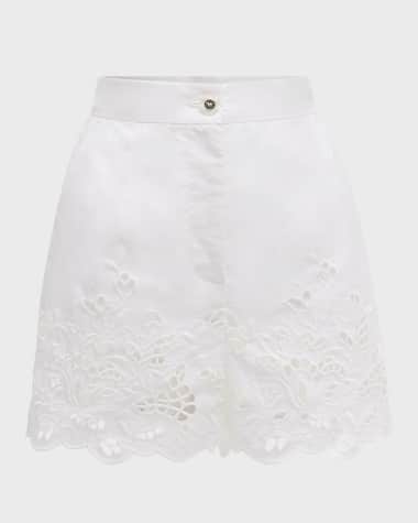 Dolce&Gabbana Eyelet Embroidered Cotton Popeline Shorts