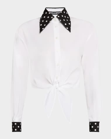 Dolce&Gabbana Polka-Dot Collar Tie Crop Cotton Shirt