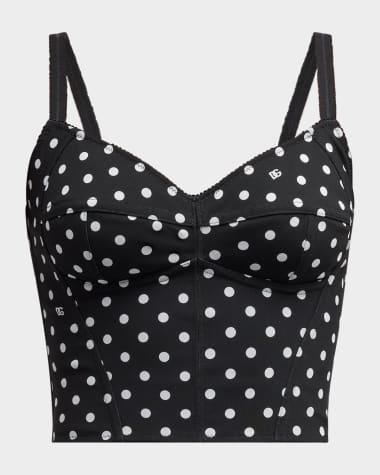 Dolce&Gabbana Logo Polka-Dot Print Marquisette Bustier Top