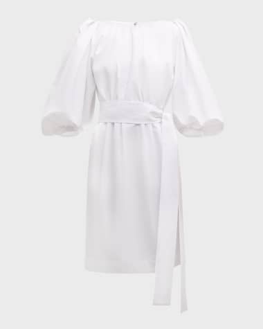 Dolce&Gabbana Balloon-Sleeve Belted Cotton Popeline Dress