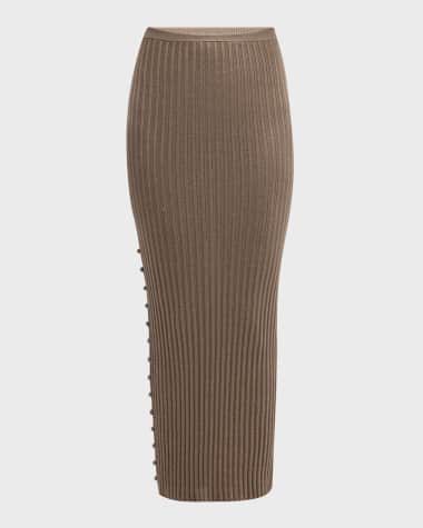 Adam Lippes Logan Cashmere-Silk Rib Button Maxi Skirt