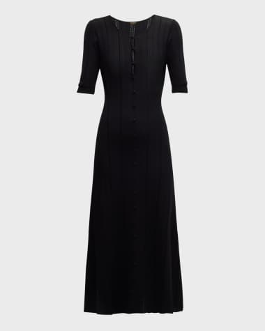 Adam Lippes Arden Eyelash Pointelle Knit Elbow-Sleeve Midi Dress