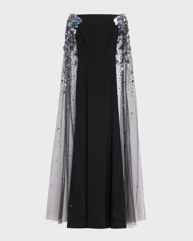 Jenny Packham Bitter Sweet Embellished Cape Gown
