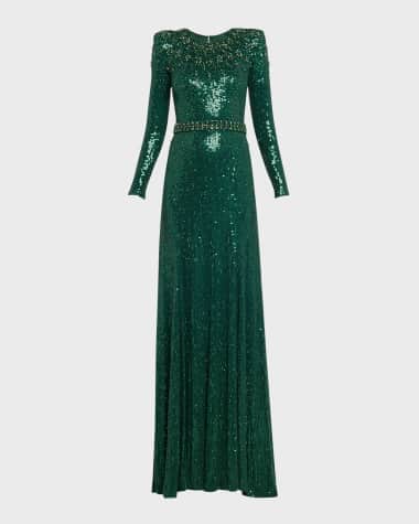 Jenny Packham Georgia Sequin Gown with Crystal Embellishments