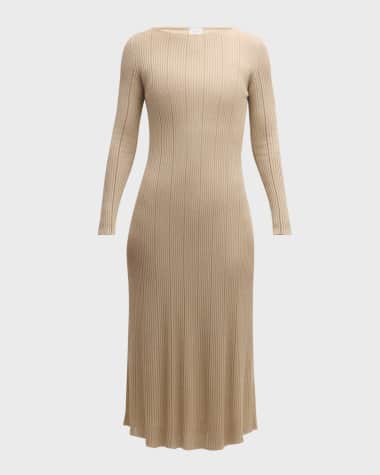 Eleventy Pointelle Ribbed-Knit Midi Dress