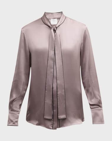 Eleventy Tie-Neck Silk Shirt