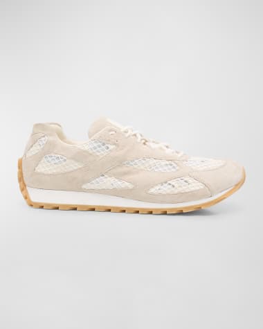 Bottega Veneta Men's Orbit Aged Leather and Fishnet Runner Sneakers