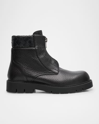 Bottega Veneta Men's Haddock Grained Leather Zipped Ankle Boots