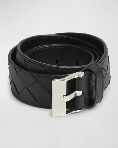 Bottega Veneta Men's Watch-Buckle Intrecciato Leather Belt