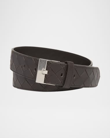 Bottega Veneta Men's Watch-Buckle Intrecciato Leather Belt