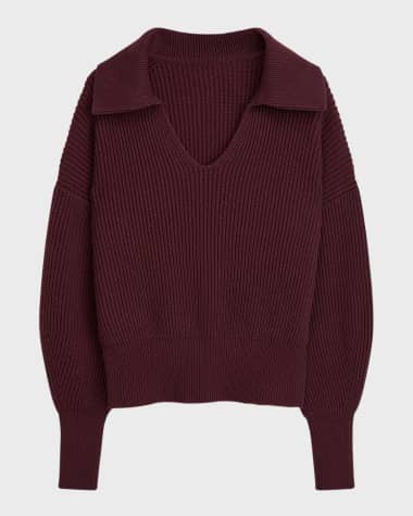 Joseph Ribbed Spread-Collar Sweater