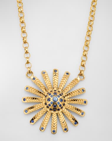 Harwell Godfrey 18K Mini Sunflower Pendant Necklace with Blue Sapphires