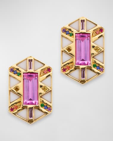 Harwell Godfrey 18K Mixed Stone Hexagonal Stud Earrings